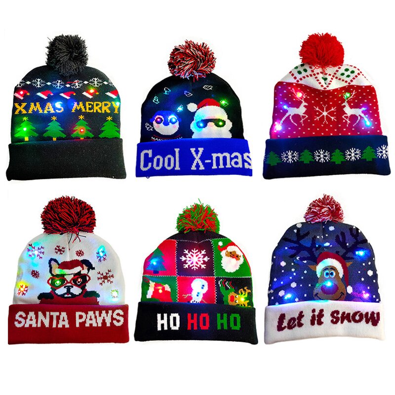 Christmas Hat Manufacturer - OEM Santa Soft Knitted LED Light