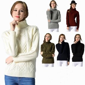 Pullover Sweater Factory - OEM Women's High Collar Thick Line Twist
