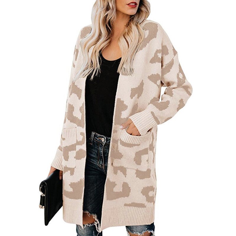 Cardigan Supplier - OEM Winter Leopard Jacquard Open Front Coat