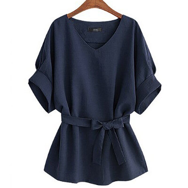 Blouse Manufacturer - OEM Women's Linen Tunic V Neck Big Bow