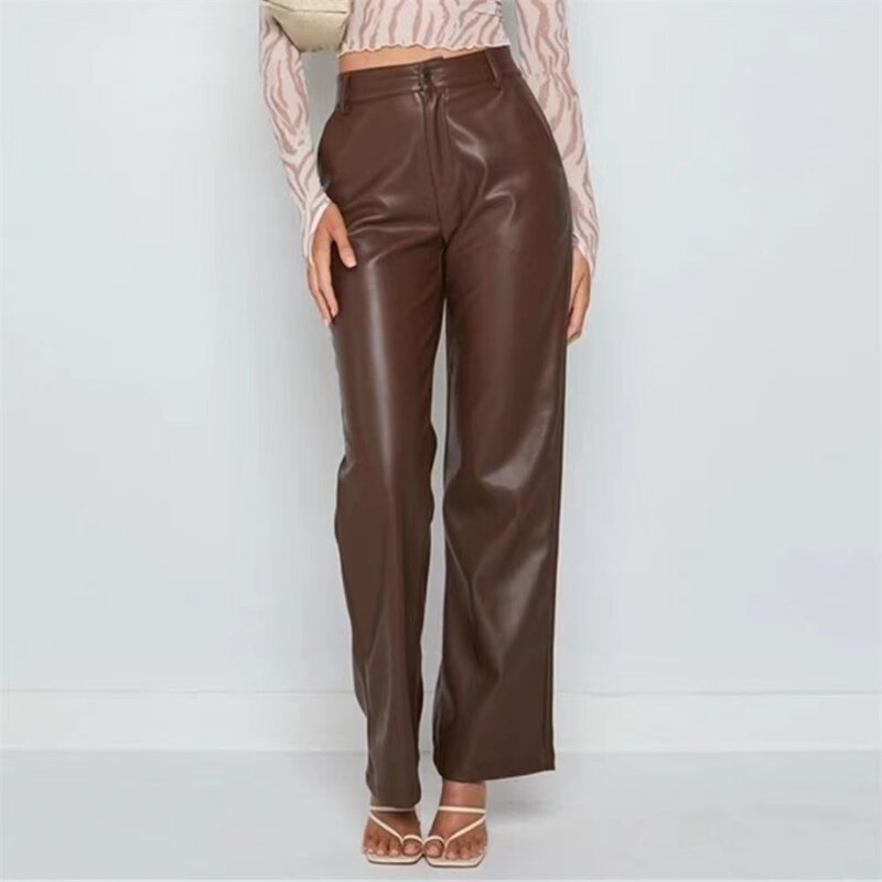 Leather Pants Factory - OEM Women High Waist Vegan Zipper Fly