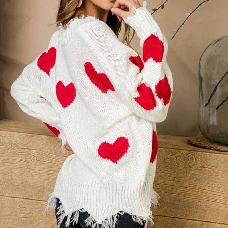 Sweater Manufacturer - OEM Sweet Love Heart V-neck Pullover