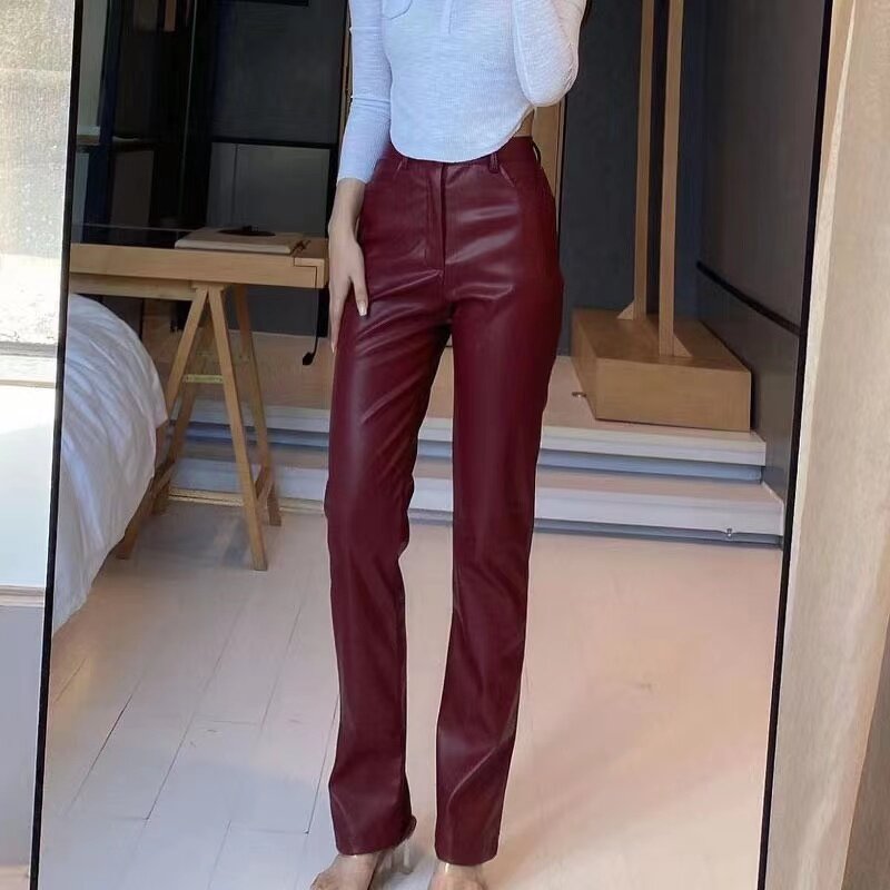 Leather Pants Factory - OEM Women High Waist Vegan Zipper Fly