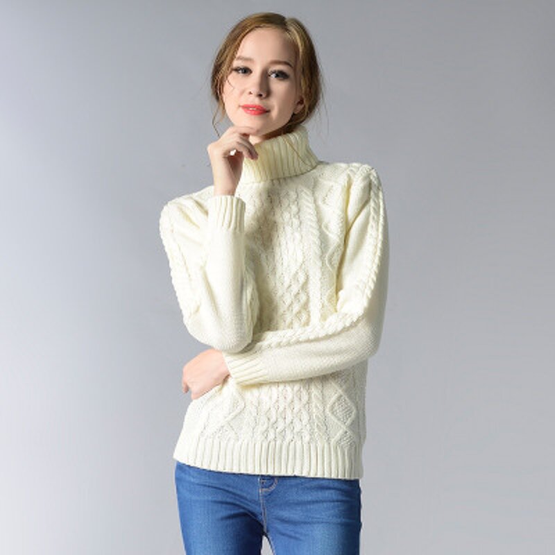 Pullover Sweater Factory - OEM Women's High Collar Thick Line Twist