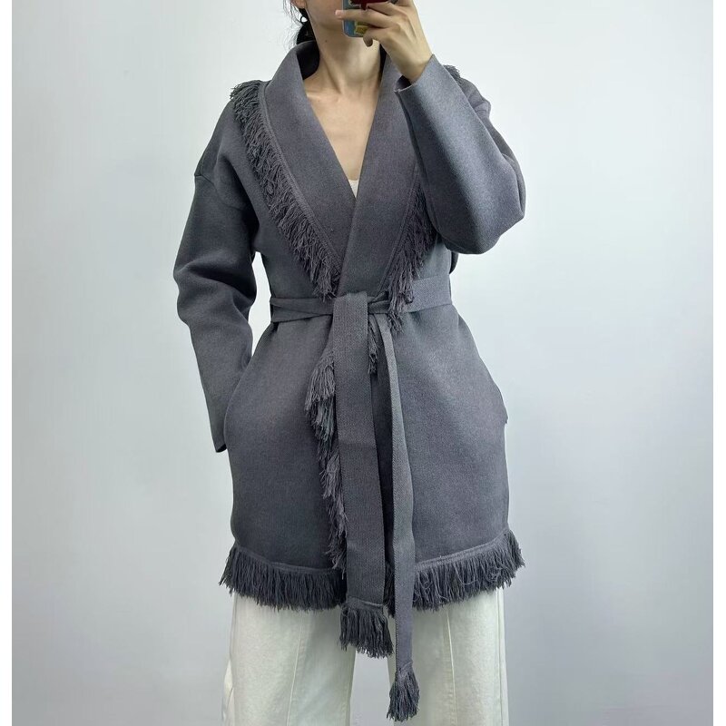 Cardigan Supplier - OEM European American Wool Blend Tassel