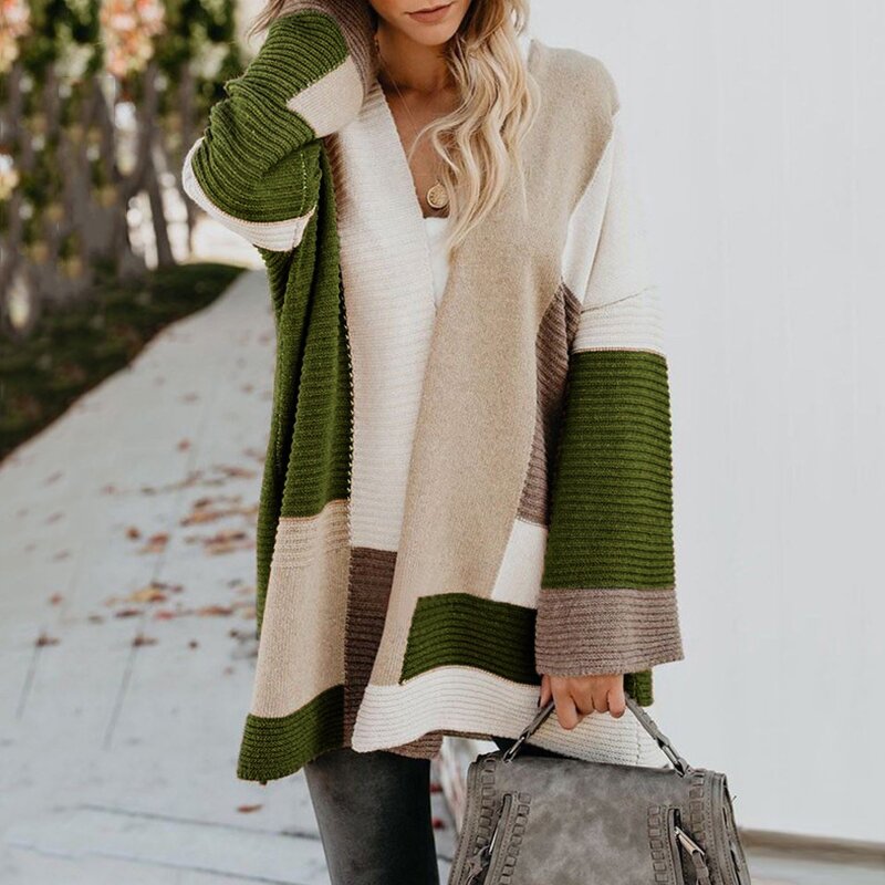 Cardigan Manufacturer - OEM Women's Color Block Striped Long