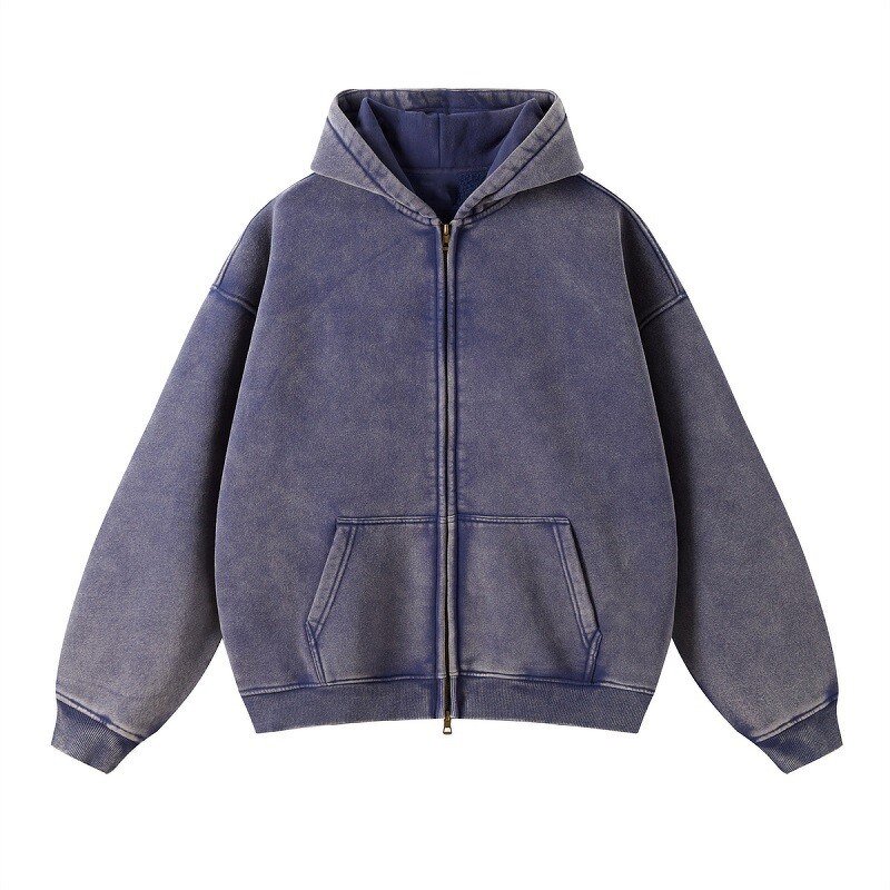 Zip Hoodie Manufacturer - OEM High Quality Acid Wash Distressed