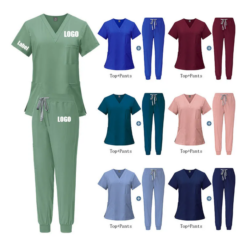 Nursing Uniforms Supplier - OEM Custom V-Neck Jogger Scrubs Set