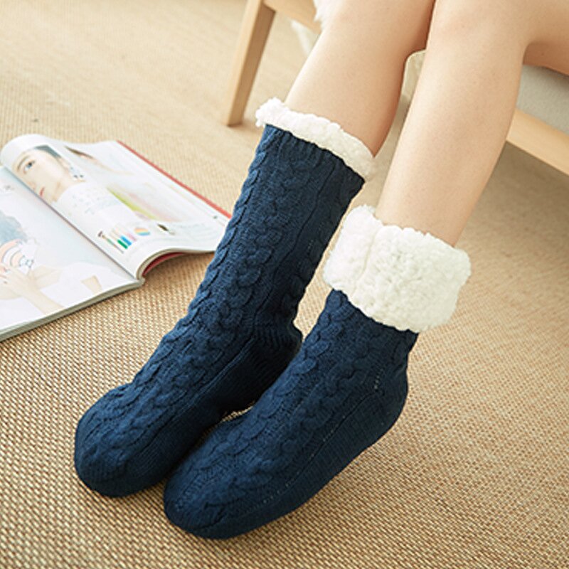 Winter Socks Manufacturer - OEM Women's Knit Fleece Cable Gripper