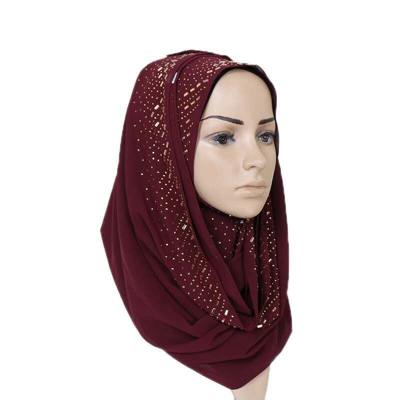Chiffon Scarf Supplier - OEM Women's Soft Islamic Shawls Rhinestone
