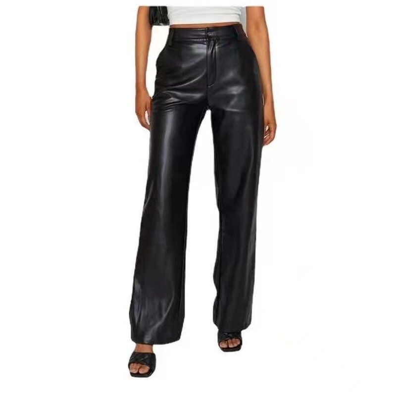 Leather Pants Factory - OEM Women High Waist Vegan Zipper Fly