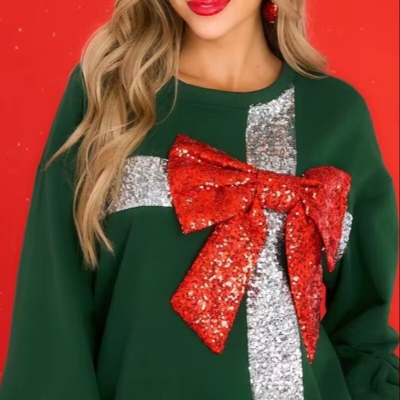 Christmas Hoodie Supplier - OEM Glitter Bow Women's Clothing