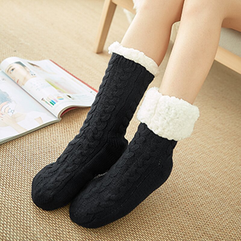 Winter Socks Manufacturer - OEM Women's Knit Fleece Cable Gripper
