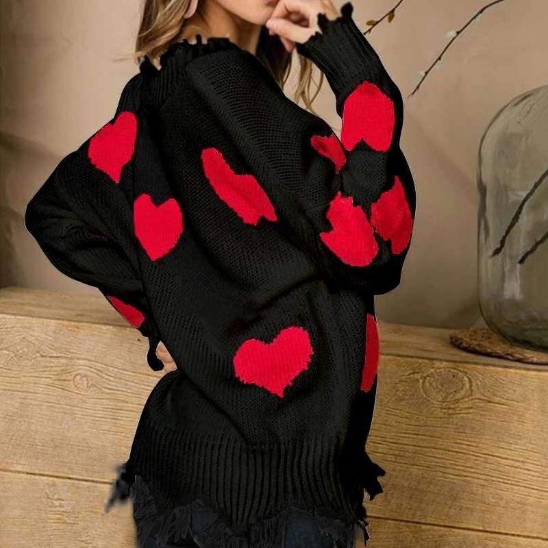 Sweater Manufacturer - OEM Sweet Love Heart V-neck Pullover