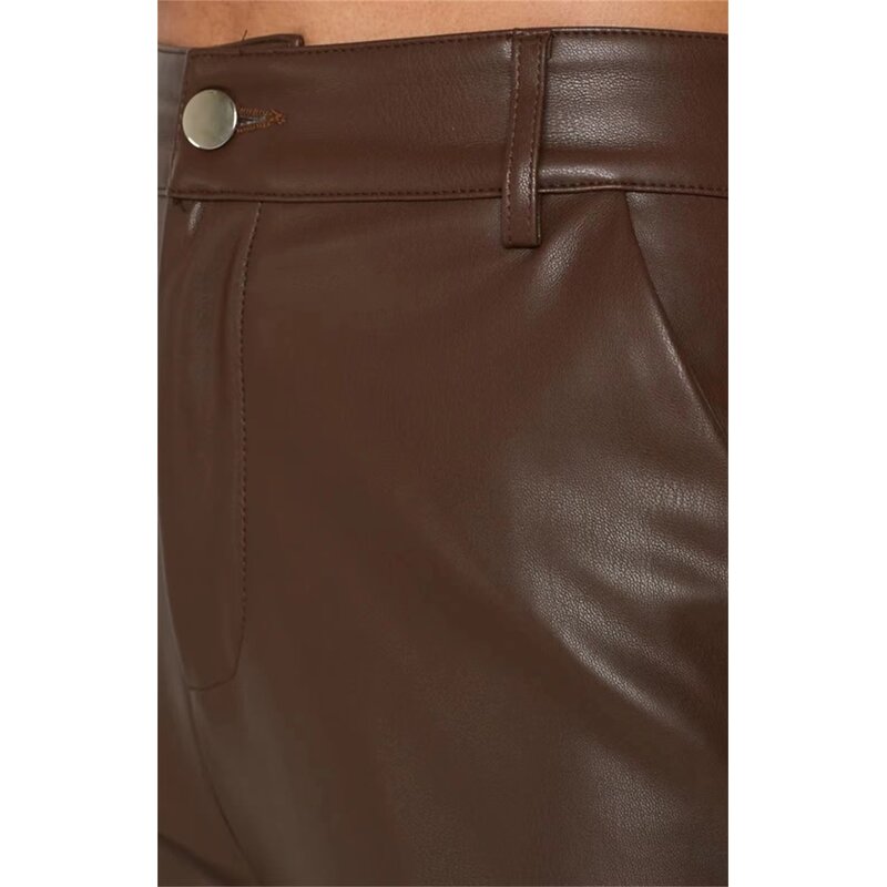 Leather Pants Factory - OEM Women High Waist Vegan Zipper Fly