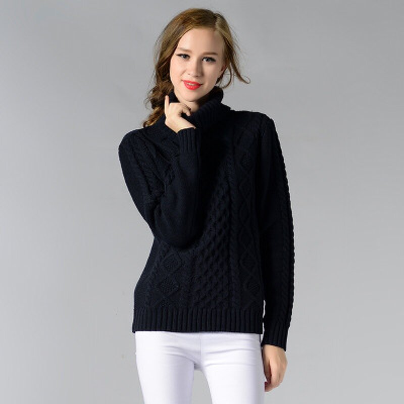 Pullover Sweater Factory - OEM Women's High Collar Thick Line Twist