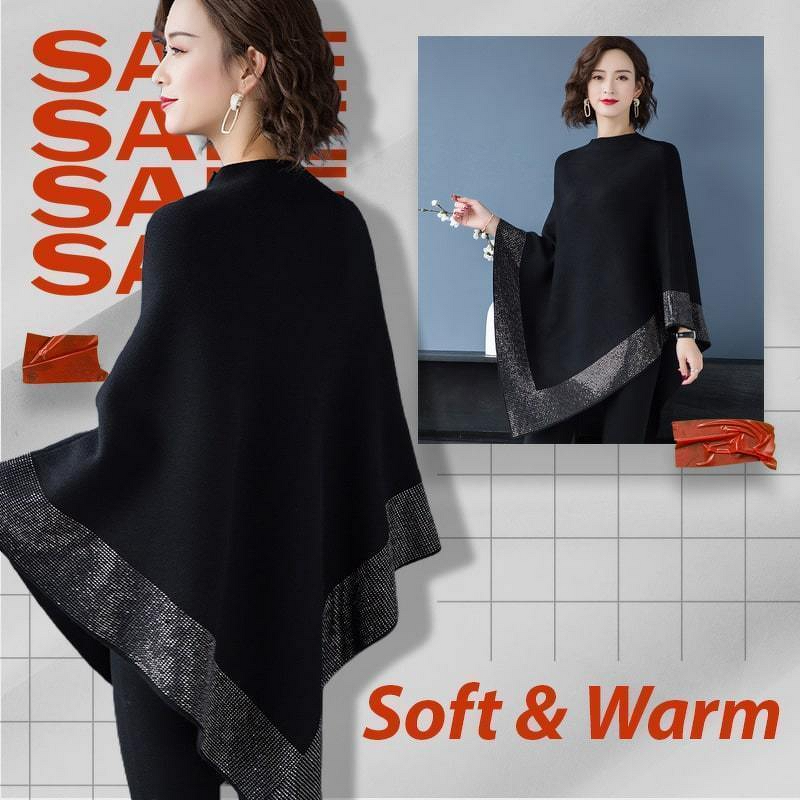 Cape Coat Supplier - OEM Diamond Knitted Retro Loose Poncho