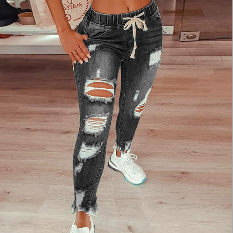 Jean Trousers Manufacturer - OEM Spring Print Hole High Waist