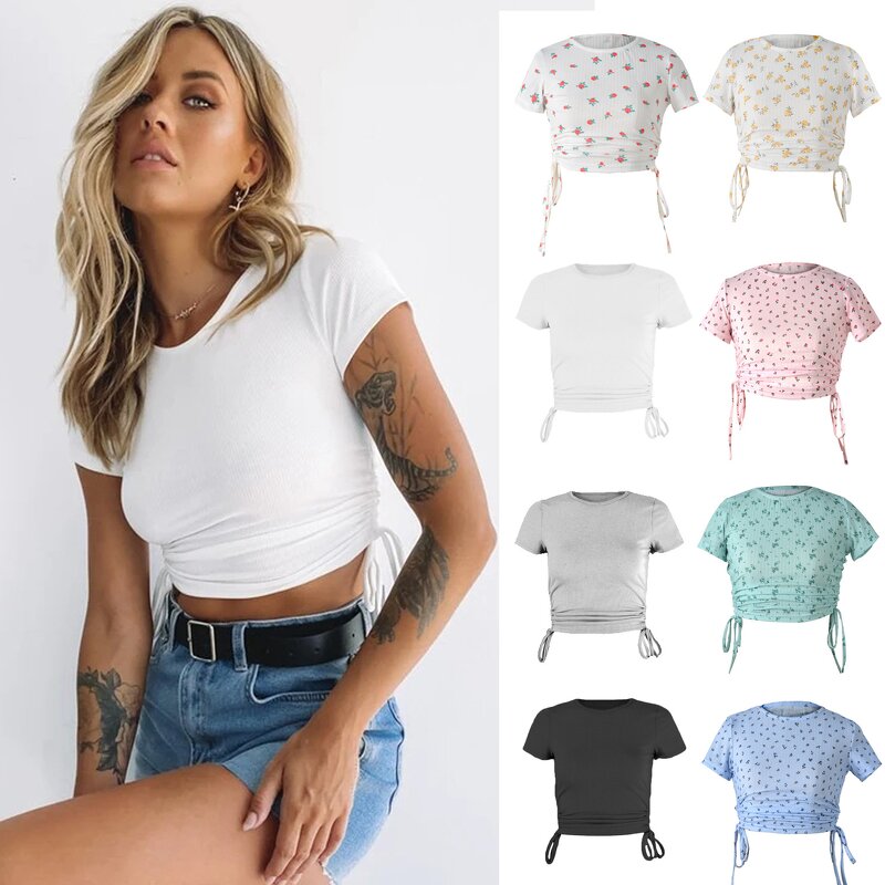 Crop Top Factory - OEM Women's Custom Logo Print Short Sleeves