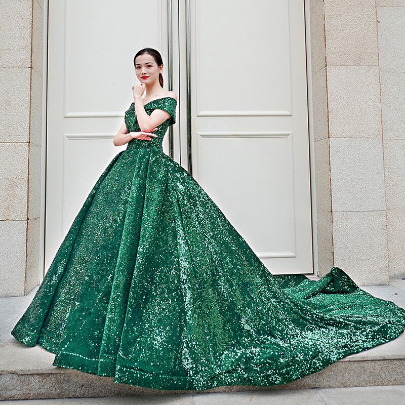 Bridal Gown Supplier - OEM Sequin Luxury Off Shoulder Wedding