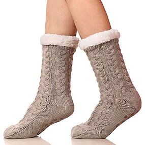 Winter Socks Manufacturer - OEM Women's Knit Fleece Cable Gripper