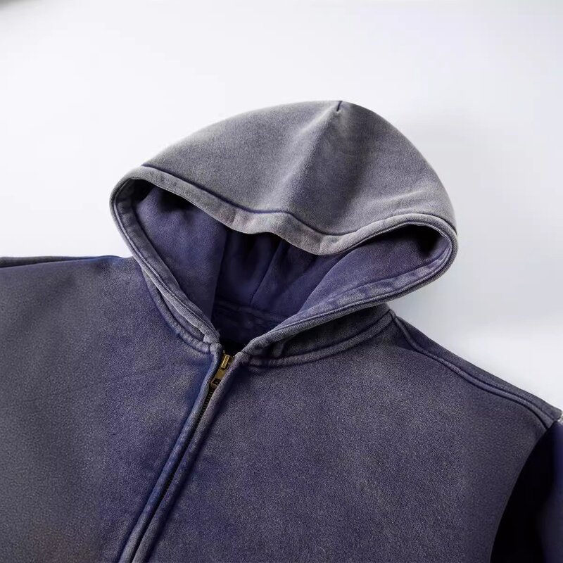 Zip Hoodie Manufacturer - OEM High Quality Acid Wash Distressed