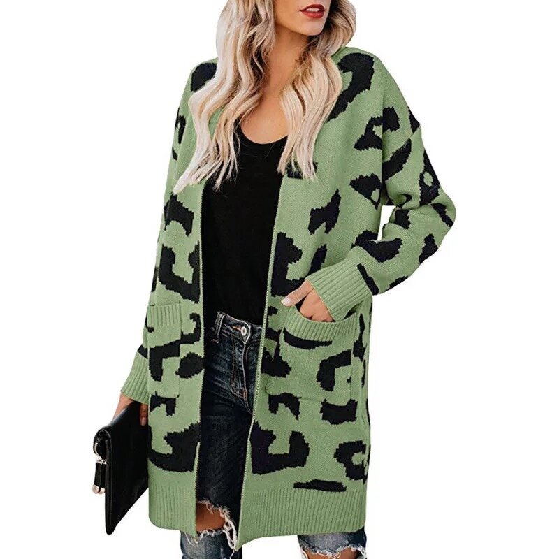 Cardigan Supplier - OEM Winter Leopard Jacquard Open Front Coat