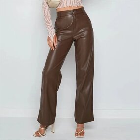 Leather Pants Factory - OEM Women High Waist Vegan Zipper Fly