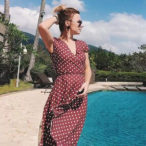 Dress Factory - OEM Summer Casual Polka Dots Split Elegant