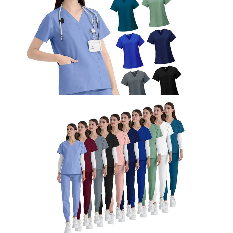 Nursing Uniforms Supplier - OEM Custom V-Neck Jogger Scrubs Set