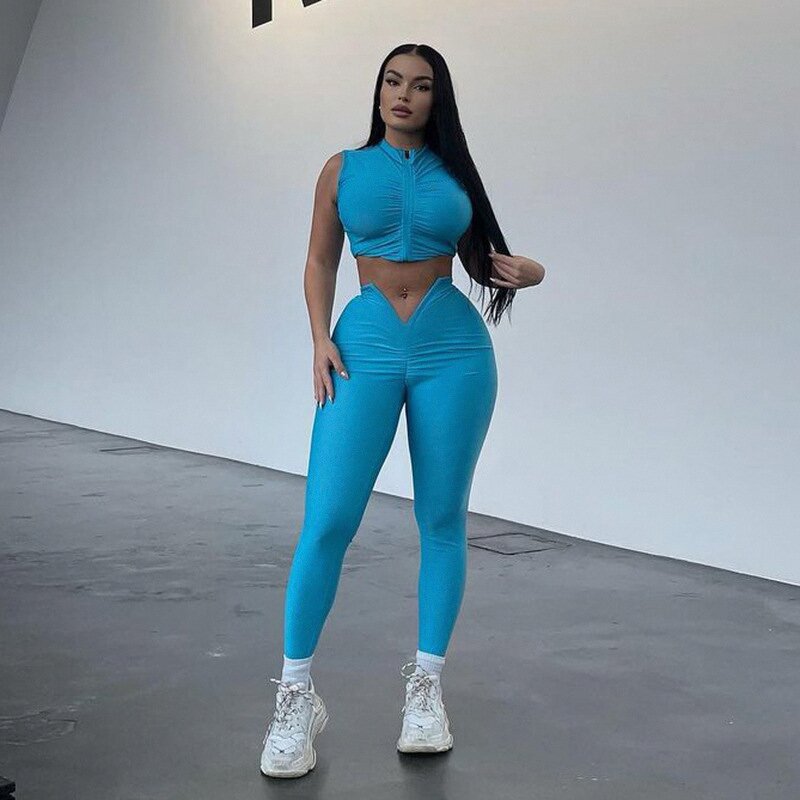 Sports Set Manufacturer - OEM Sleeveless Zipper Top Long Pants