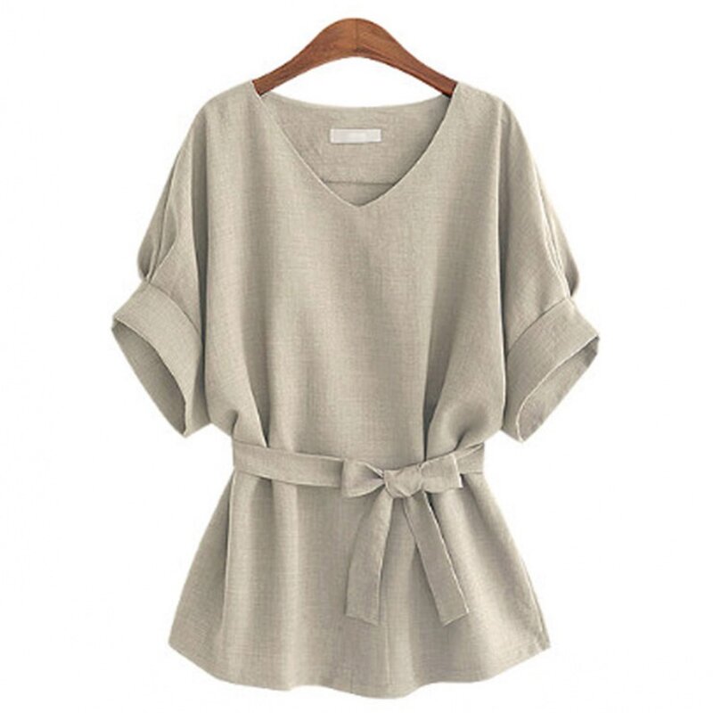 Blouse Manufacturer - OEM Women's Linen Tunic V Neck Big Bow