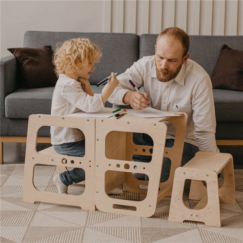 Learning Tower Factory - Kid Kitchen Foldable Helper Step Stool with Blackboard