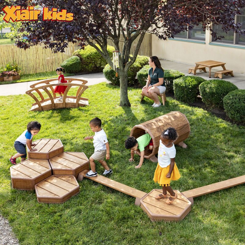 Toddler Playground Set Factory - Wood Outdoor Bridge Tunnel Balancing Elements