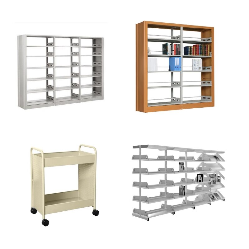Mobile Book Showcase Factory - Steel Library Display with Locking Wheels Rotating