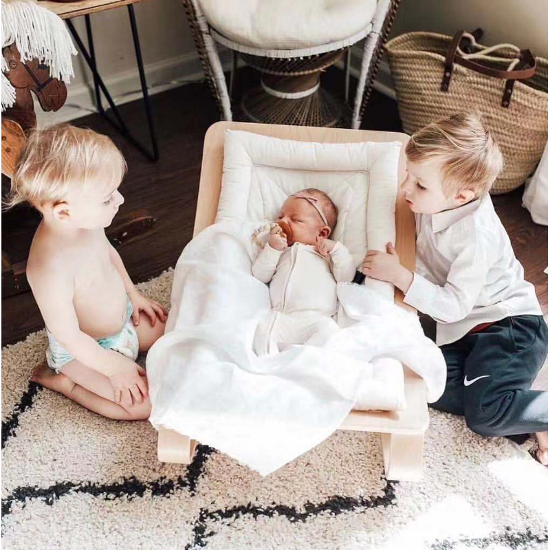 Baby Rocking Chair Factory - Wooden Lounge Bouncer with Cushion Adjustable Height