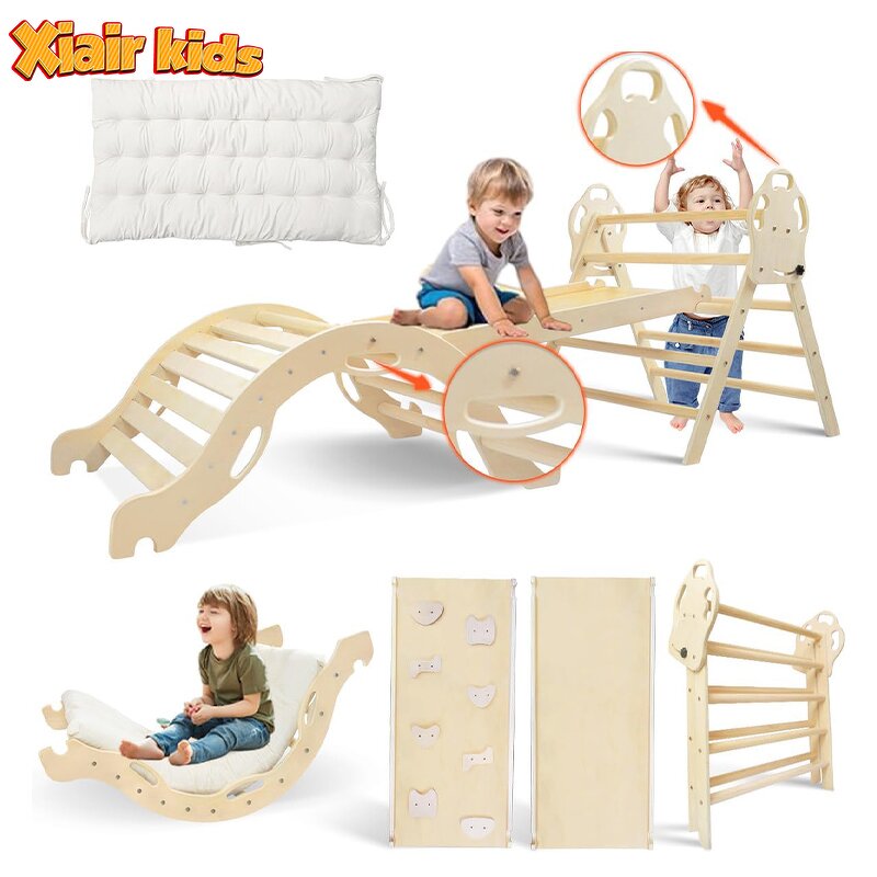 8 in 1 Climbing Frame Set Factory - Montessori Wooden Foldable Triangle Ramp