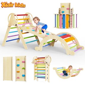 3-in-1 Climbing Frame Factory - Foldable Wooden Piklers Triangle with Arch