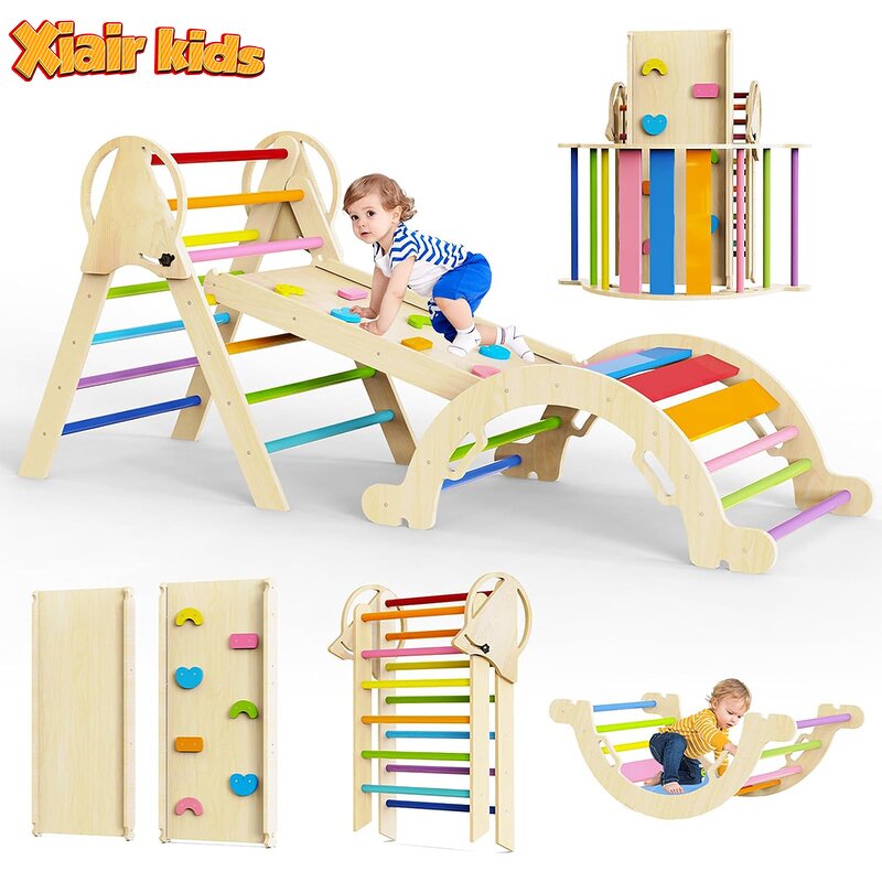 3-in-1 Climbing Frame Factory - Foldable Wooden Piklers Triangle with Arch