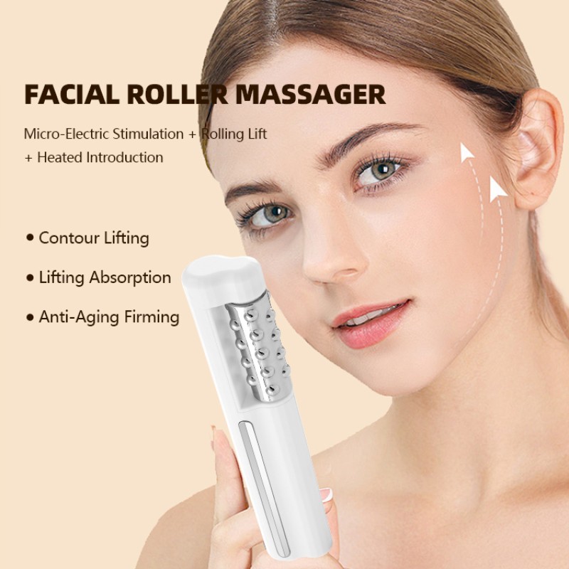 Micro-electric Stimulation + Rolling Lift + Heated Anti-aging Firming Facial Massager Heat Roller Facial Care Machine