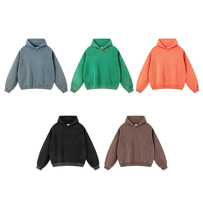 Vintage Hooded Sweatshirt Factory - Hip-Hop Washed Distressed Heavyweight