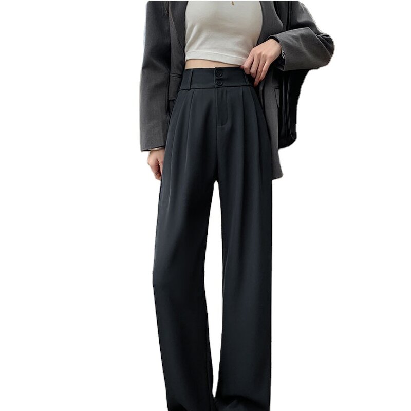 Women's Wide Leg Pants Factory - Black Suit Korean Vintage Office Trousers