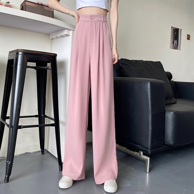 Women's Silk Pants Factory - Summer Thin Ice Silk High Waisted Loose