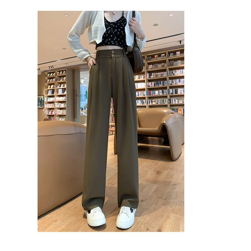 Women's Wide Leg Pants Factory - Black Suit Korean Vintage Office Trousers