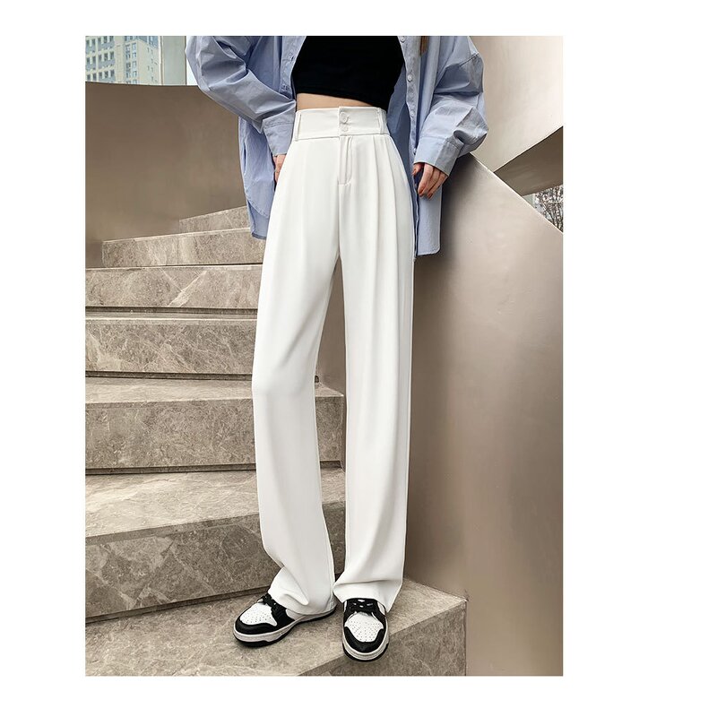 Women's Wide Leg Pants Factory - Black Suit Korean Vintage Office Trousers