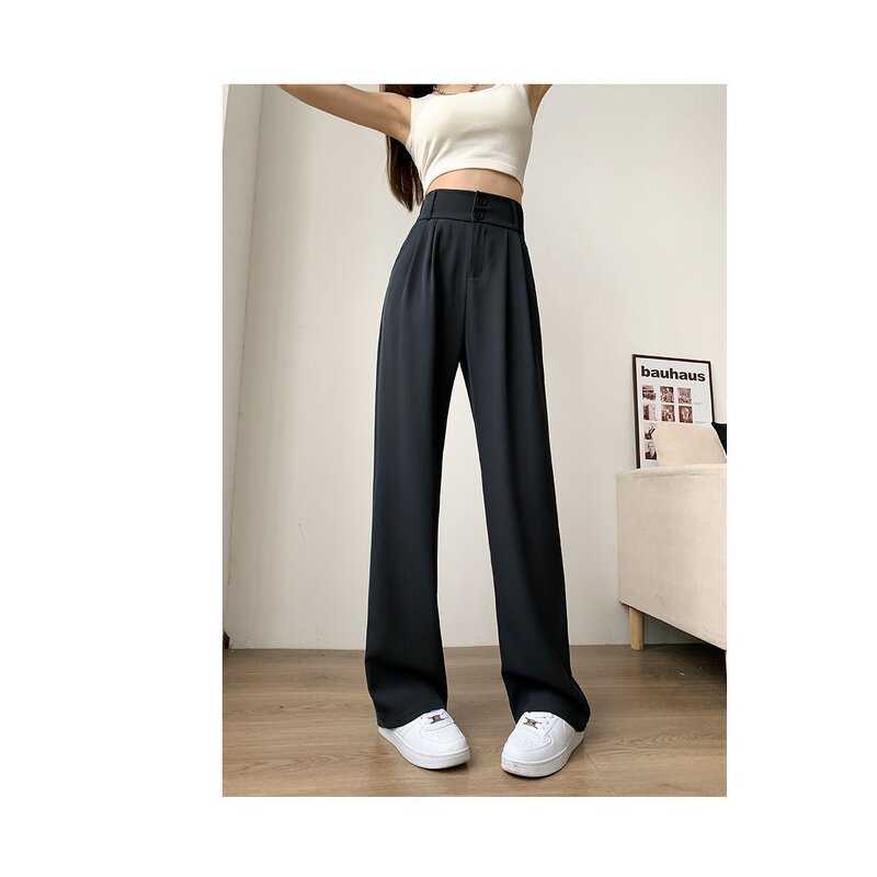 Women's Wide Leg Pants Factory - Black Suit Korean Vintage Office Trousers