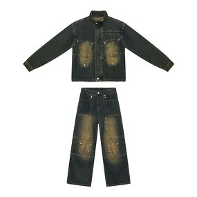 Denim Jacket Set Factory - American Retro Short Cleanfit Slim Fit 2-piece