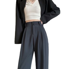 Women's Wide Leg Pants Factory - Black Suit Korean Vintage Office Trousers