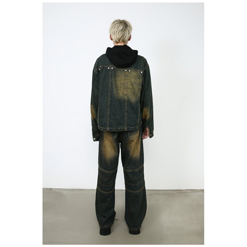 Denim Jacket Set Factory - American Retro Short Cleanfit Slim Fit 2-piece