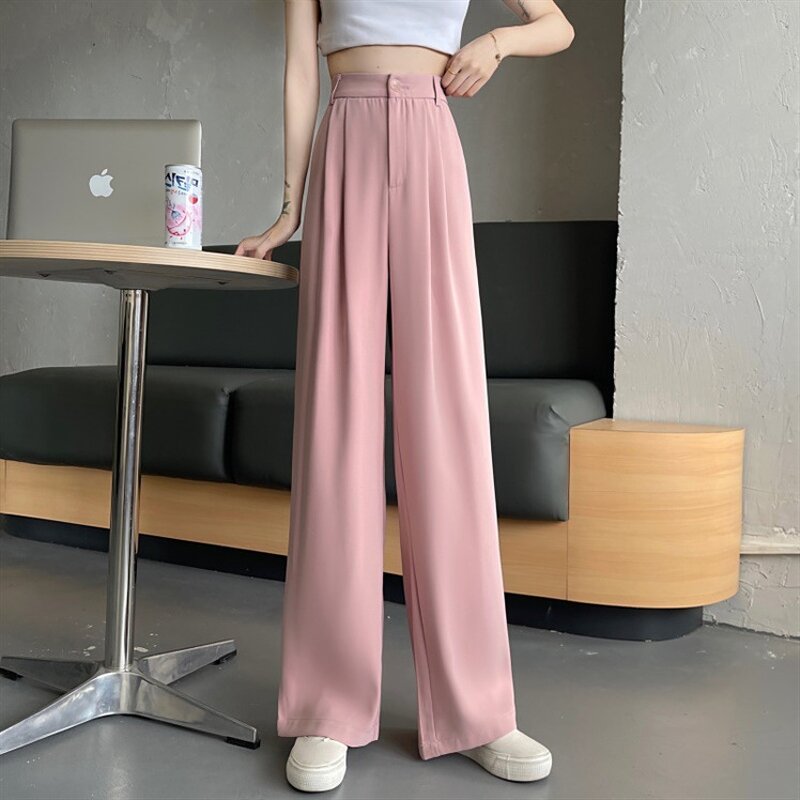 Women's Silk Pants Factory - Summer Thin Ice Silk High Waisted Loose